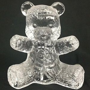 Vintage Crystal Bear Textured Figure Wearing Scarf Collectible Figurine 3”